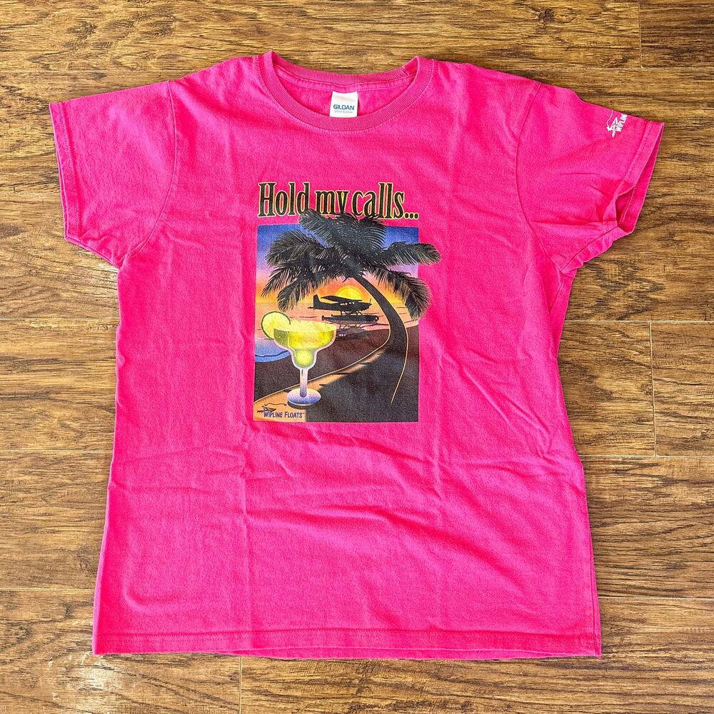 Wipline Floats Hold My Calls Seaplane Margarita Pink T-Shirt Medium